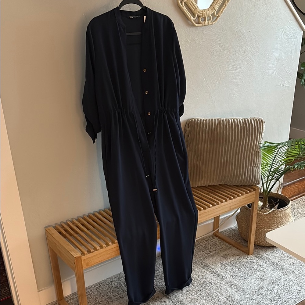 Navy Button-Up Jumpsuit